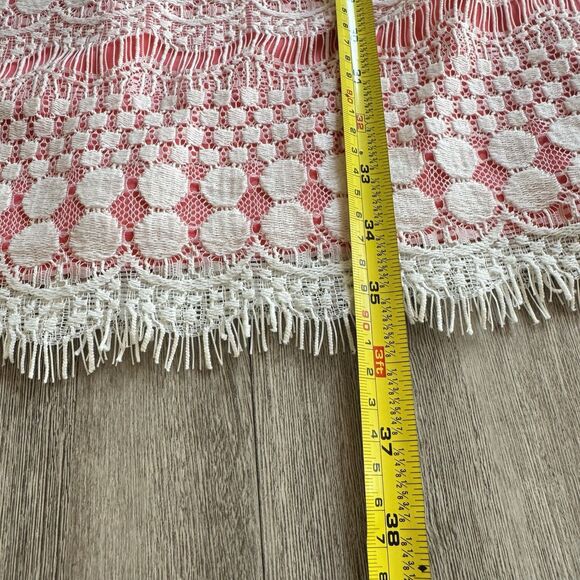 Eliza J Dress Size 2 Coral & White Balletcore Lace Coquette Boho Fringe Roaring - Picture 7 of 13
